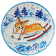 Тарелка роспись 11 см Корги на лыжах - Глиняные, гончарные изделия - ООО Гончар