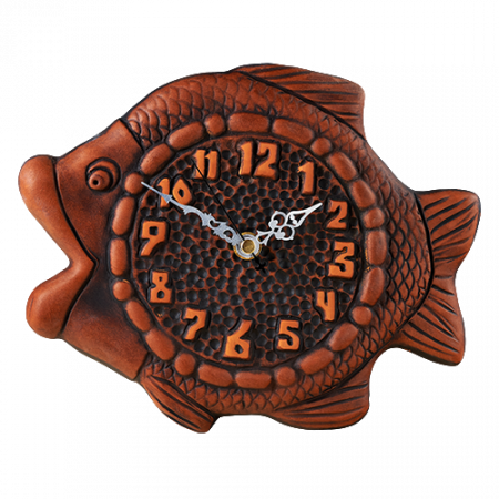 Часы Рыба терракота - Глиняные, гончарные изделия - ООО Гончар