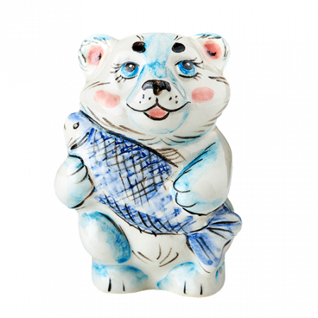 Белый медведь с рыбой фигурка 6 см - Глиняные, гончарные изделия - ООО Гончар